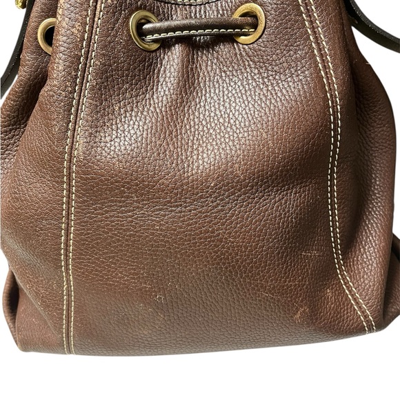 Dooney & Bourke Pebbled vintage Leather Bucket Backpack in Chocolate - Picture 2 of 16